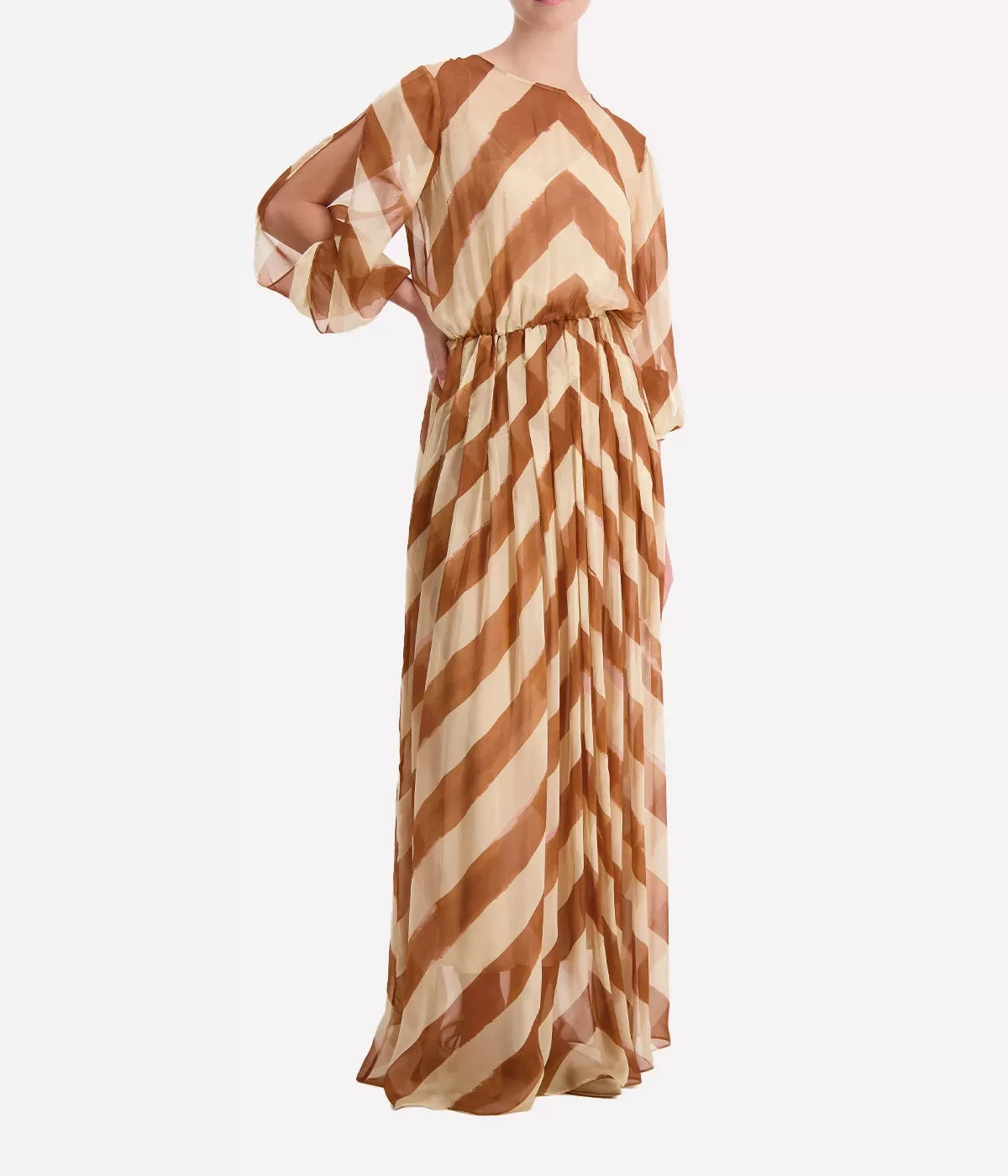 Santarcangelo Long Dress in Cream & Caramel