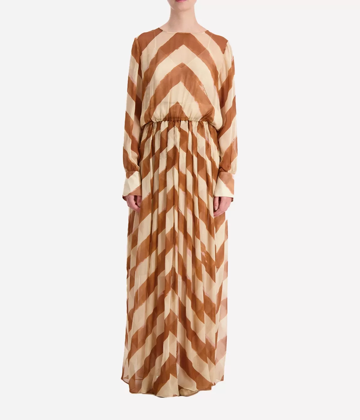 Santarcangelo Long Dress in Cream & Caramel