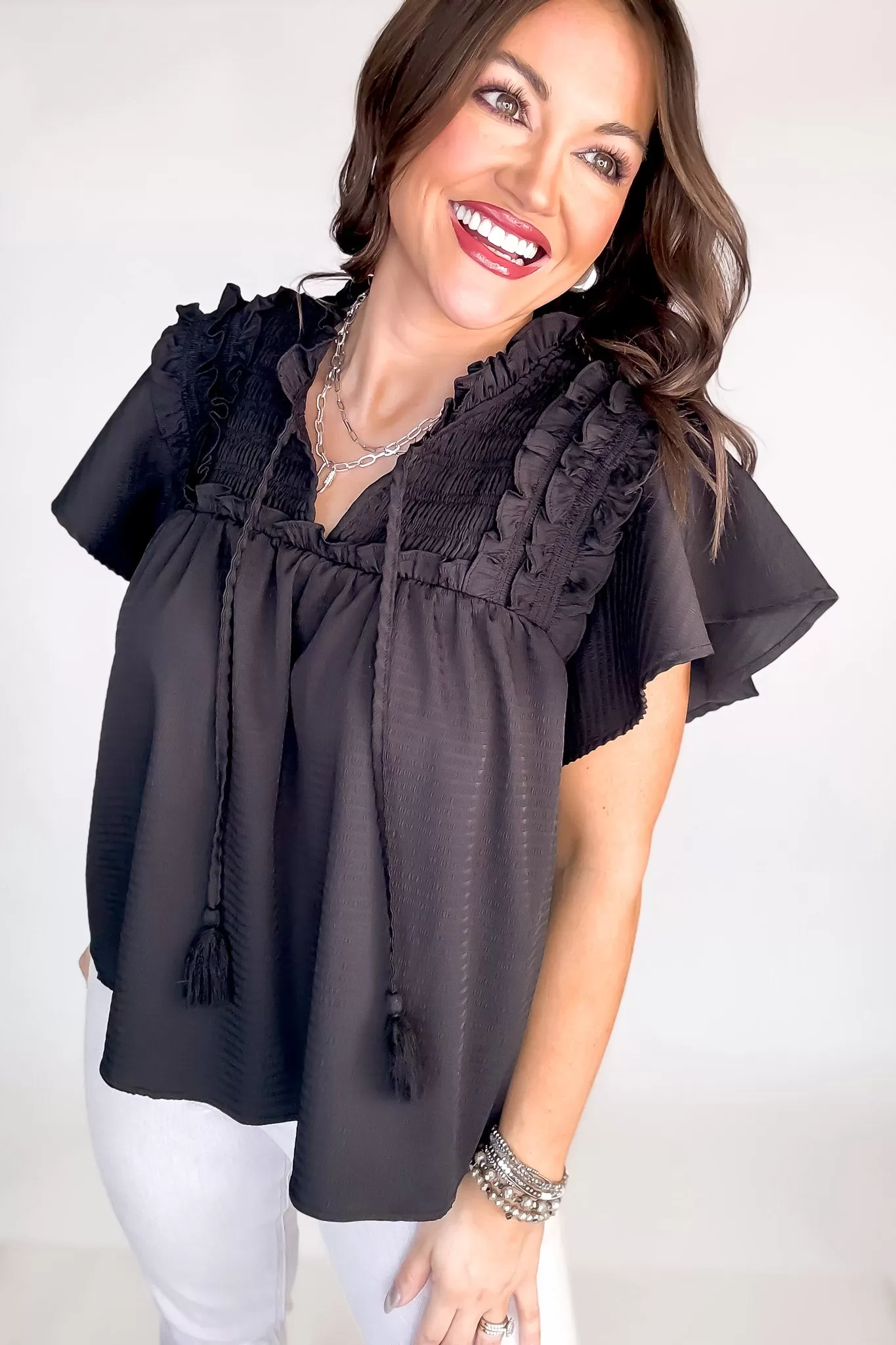 Seize The Day Black Ruffle Top