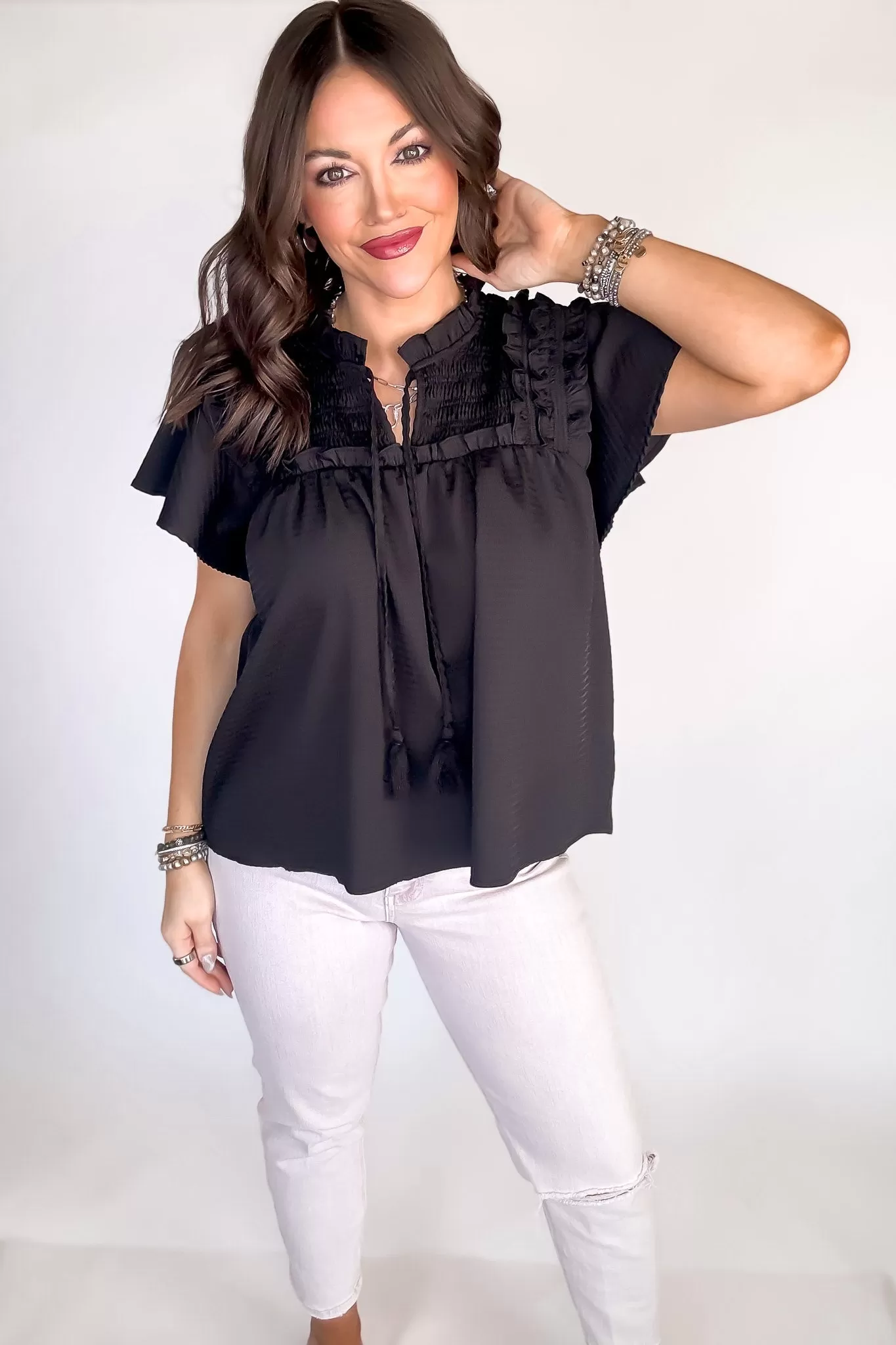 Seize The Day Black Ruffle Top