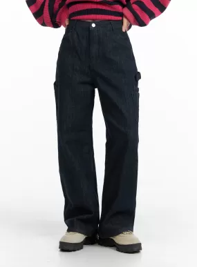 Solid Cargo Straight Jeans OM408