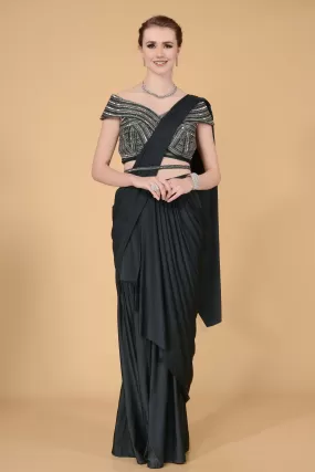 Solid Dark Green Drape Saree