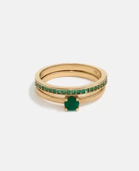 Solitaire Ring in Fairmined Gold and Pavé Ring in Gold with Brazilian Emeralds