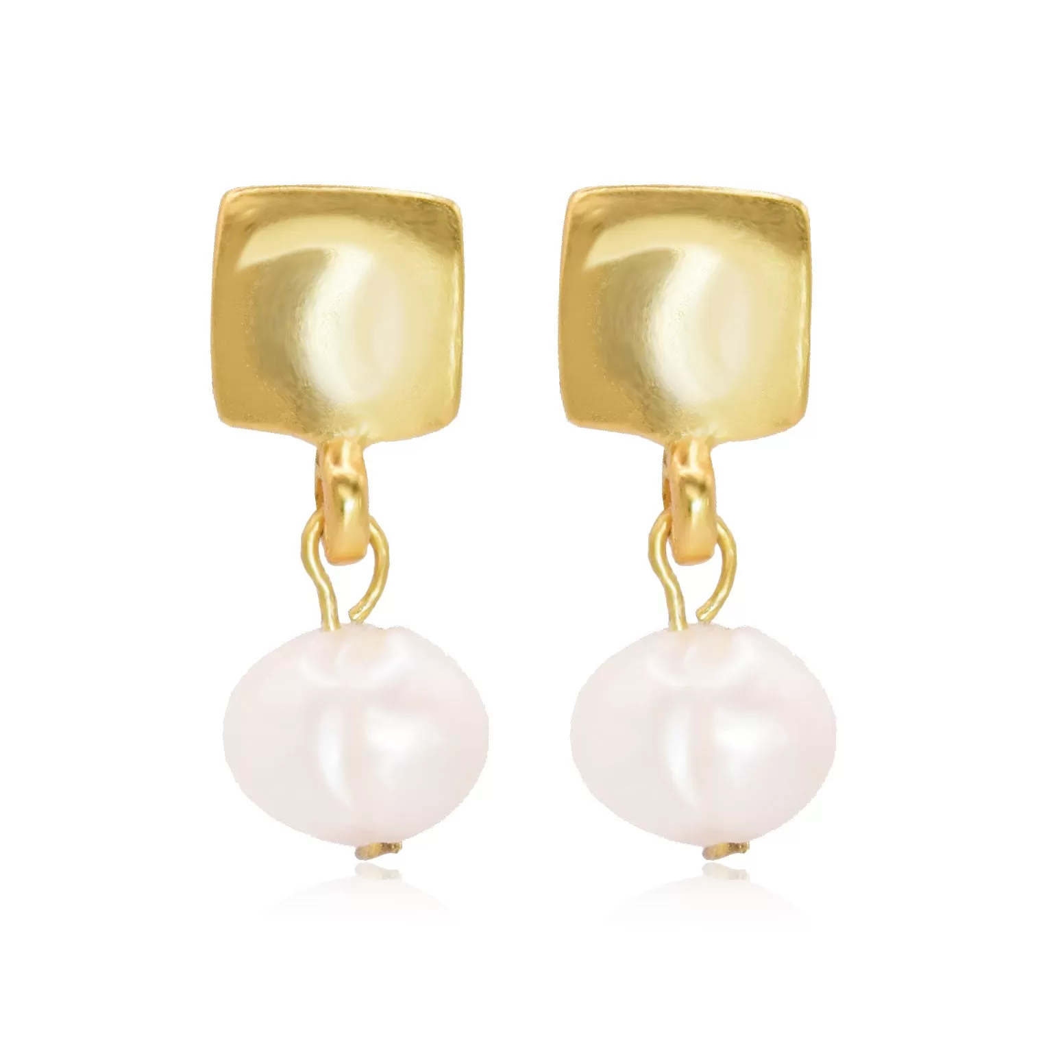 Square stud & pearl drop Earrings