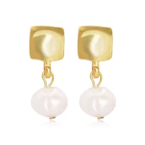 Square stud & pearl drop Earrings