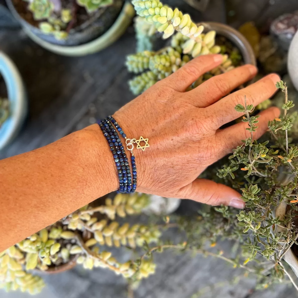 Star of David Lapis Lazuli Wrap Bracelet to Celebrate Hanukkah