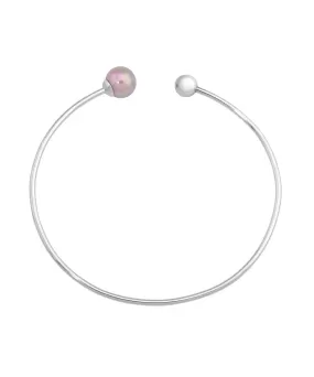 Steel Titanium Rhodium Plated Bracelet for Women with Organic Pearl, 8mm Round Nuage Pearl, 19 Diameter, Aura Collection