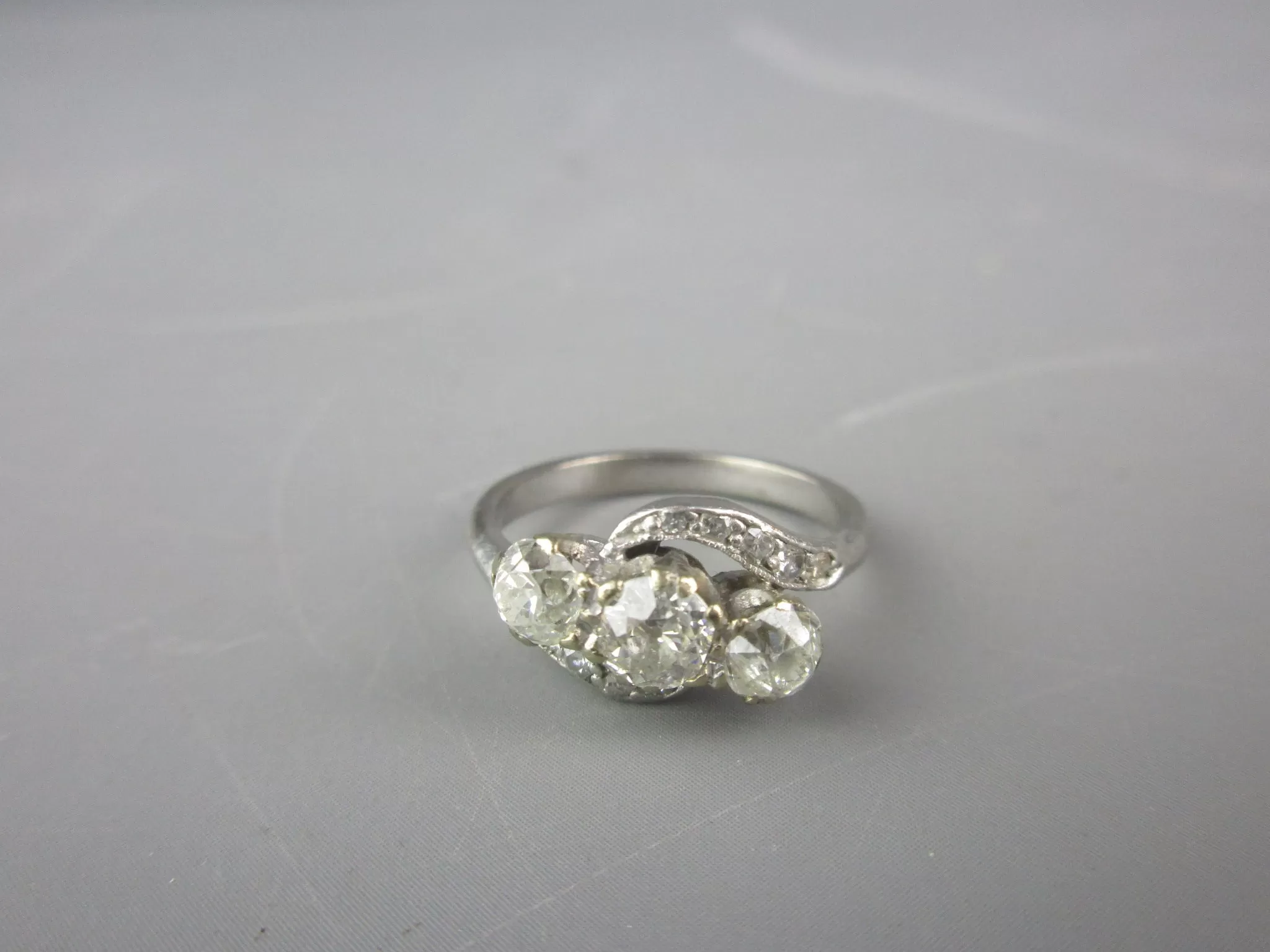 Sterling Silver Diamond Crossover Ring 0.25ct Unhallmarked Vintage c1980