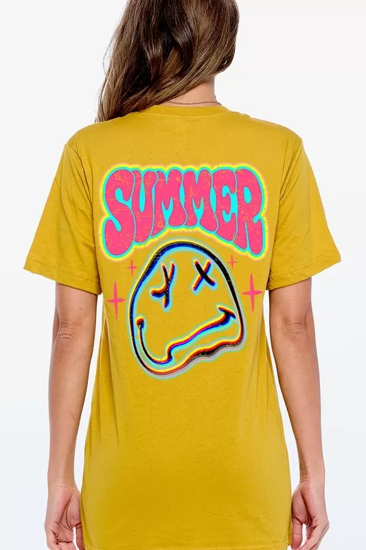 Summer Neon Face Back Printed Graphic T Shirts