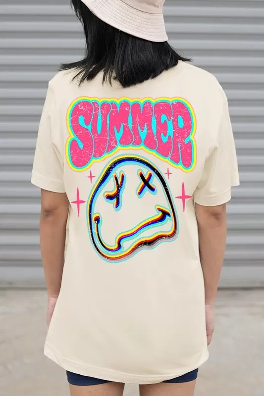 Summer Neon Face Back Printed Graphic T Shirts