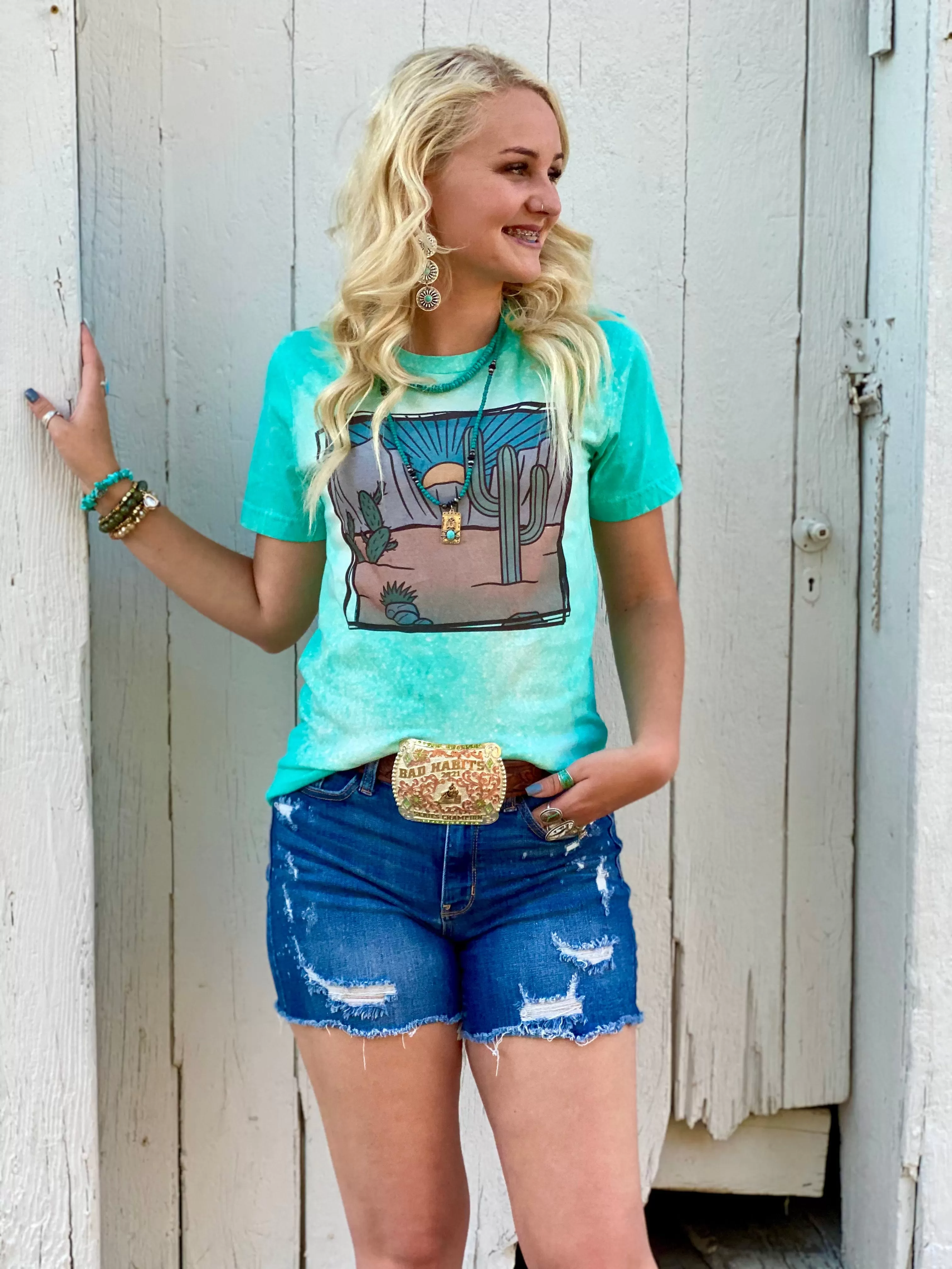 The Bleached Turquoise Cactus Tee