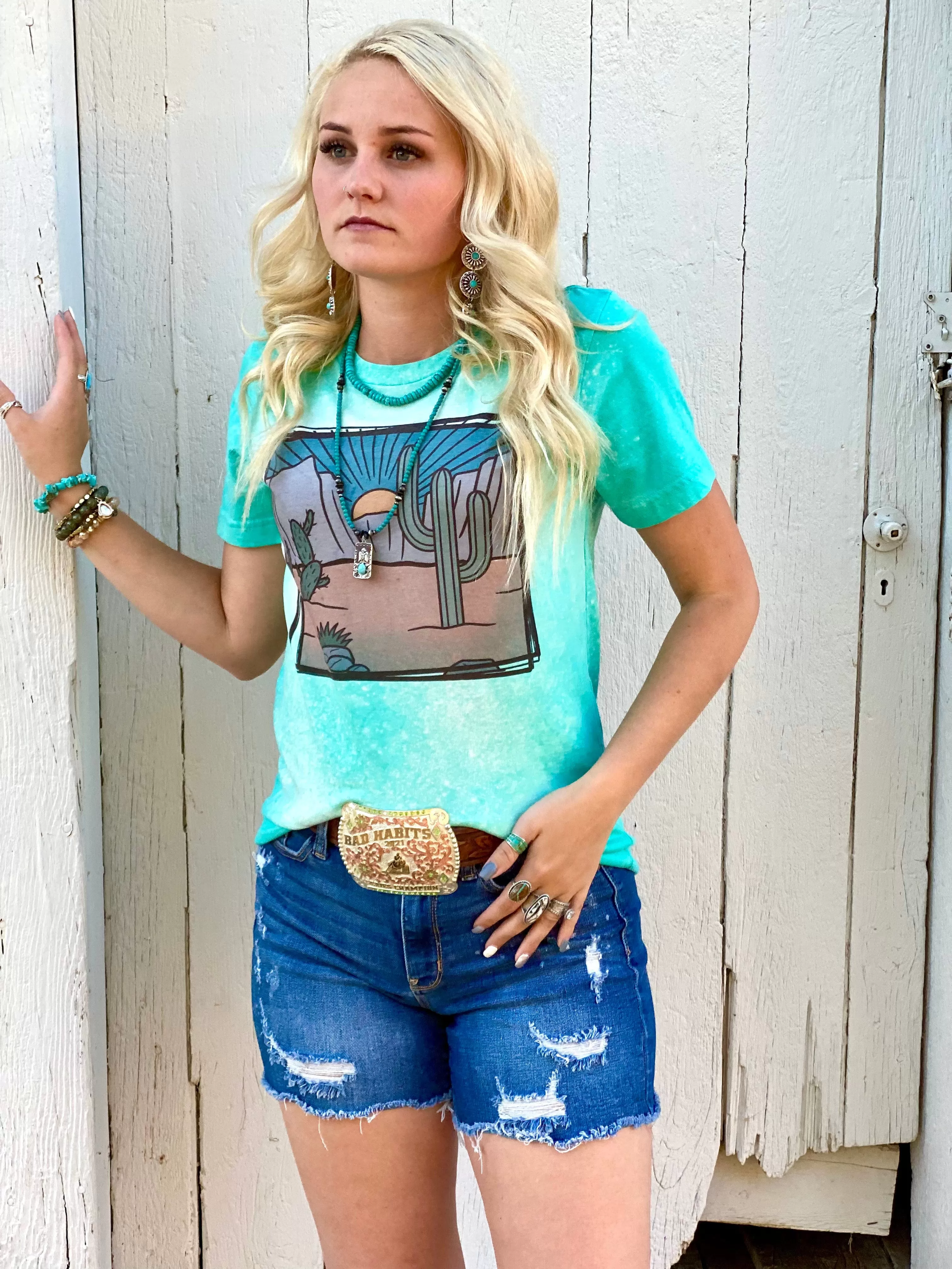 The Bleached Turquoise Cactus Tee