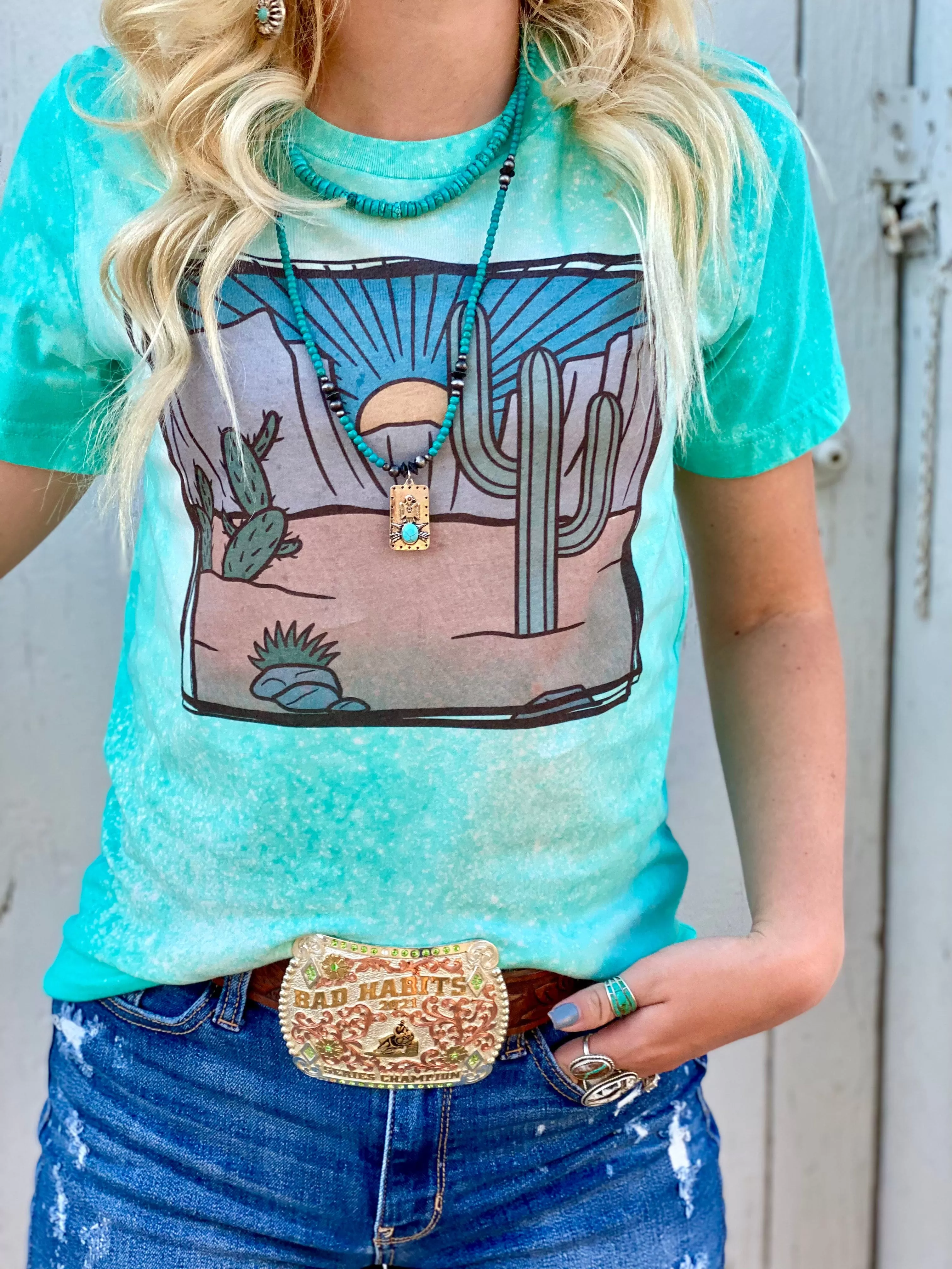 The Bleached Turquoise Cactus Tee