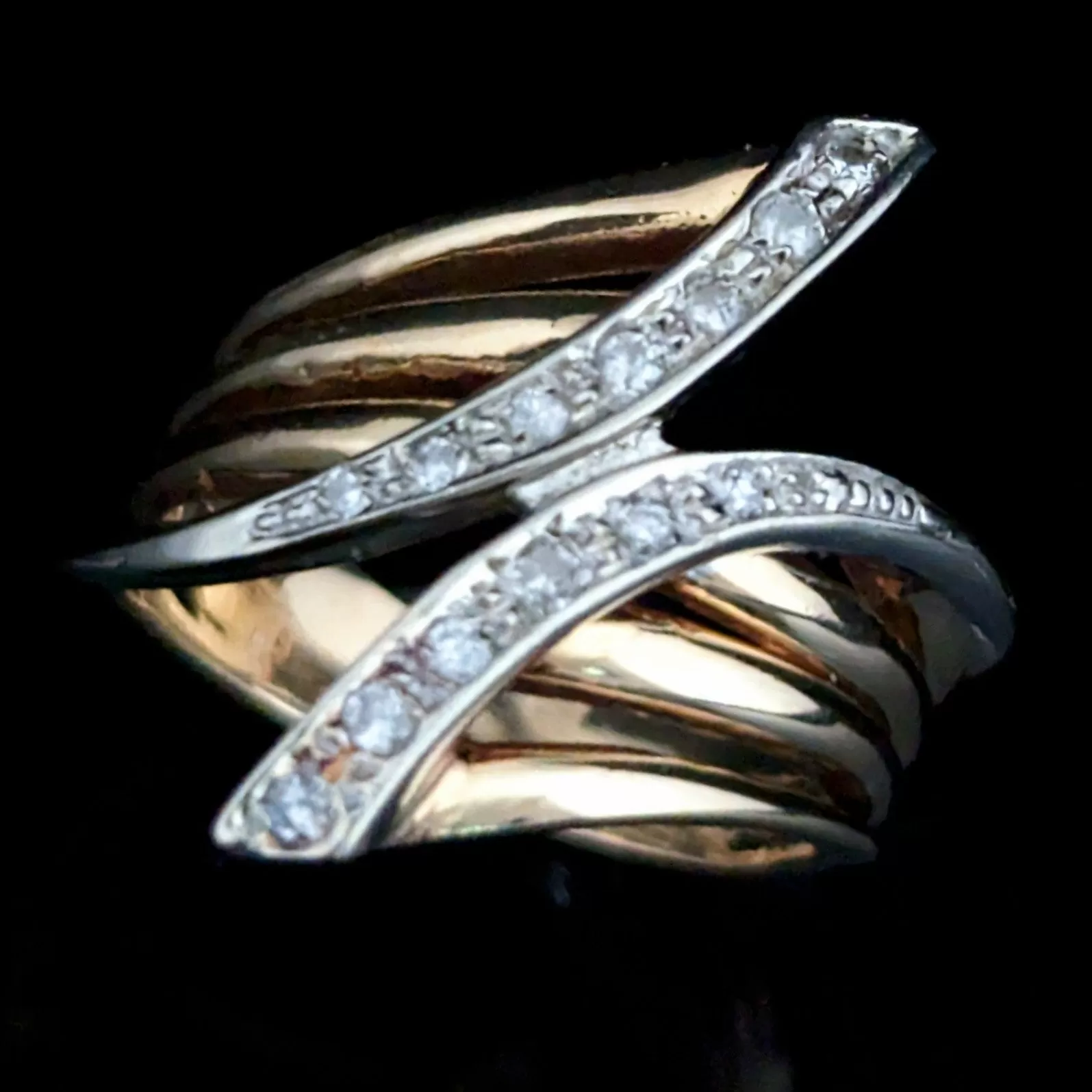 The Montpelier - Vintage Diamond 14k Gold Bypass Statement Ring