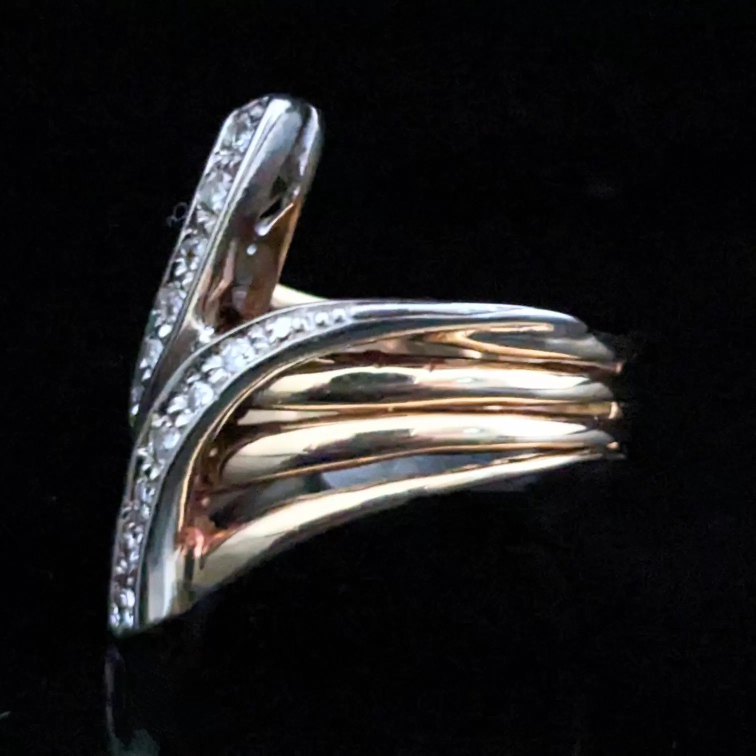 The Montpelier - Vintage Diamond 14k Gold Bypass Statement Ring