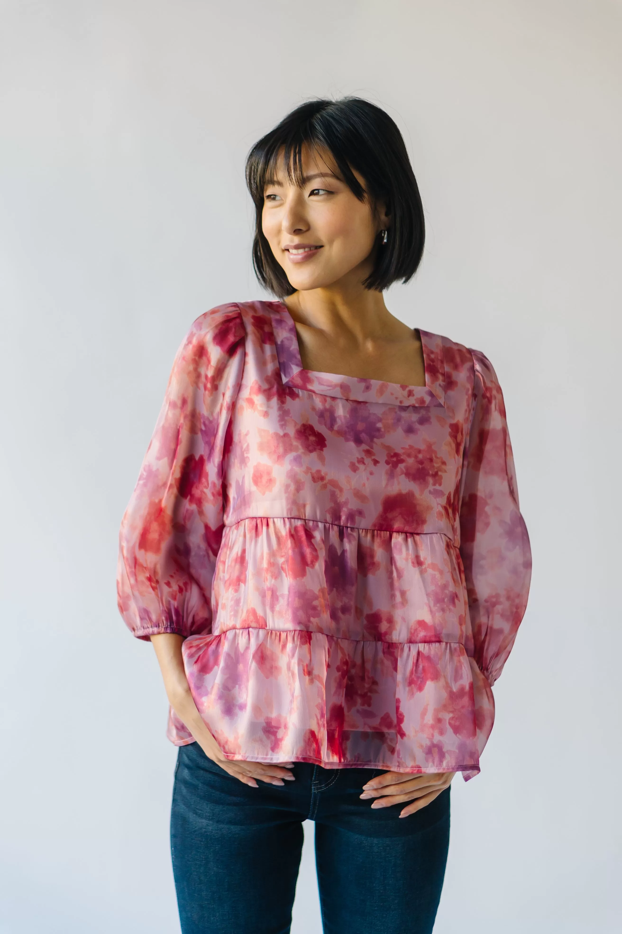 The Parkman Floral Organza Blouse in Blush