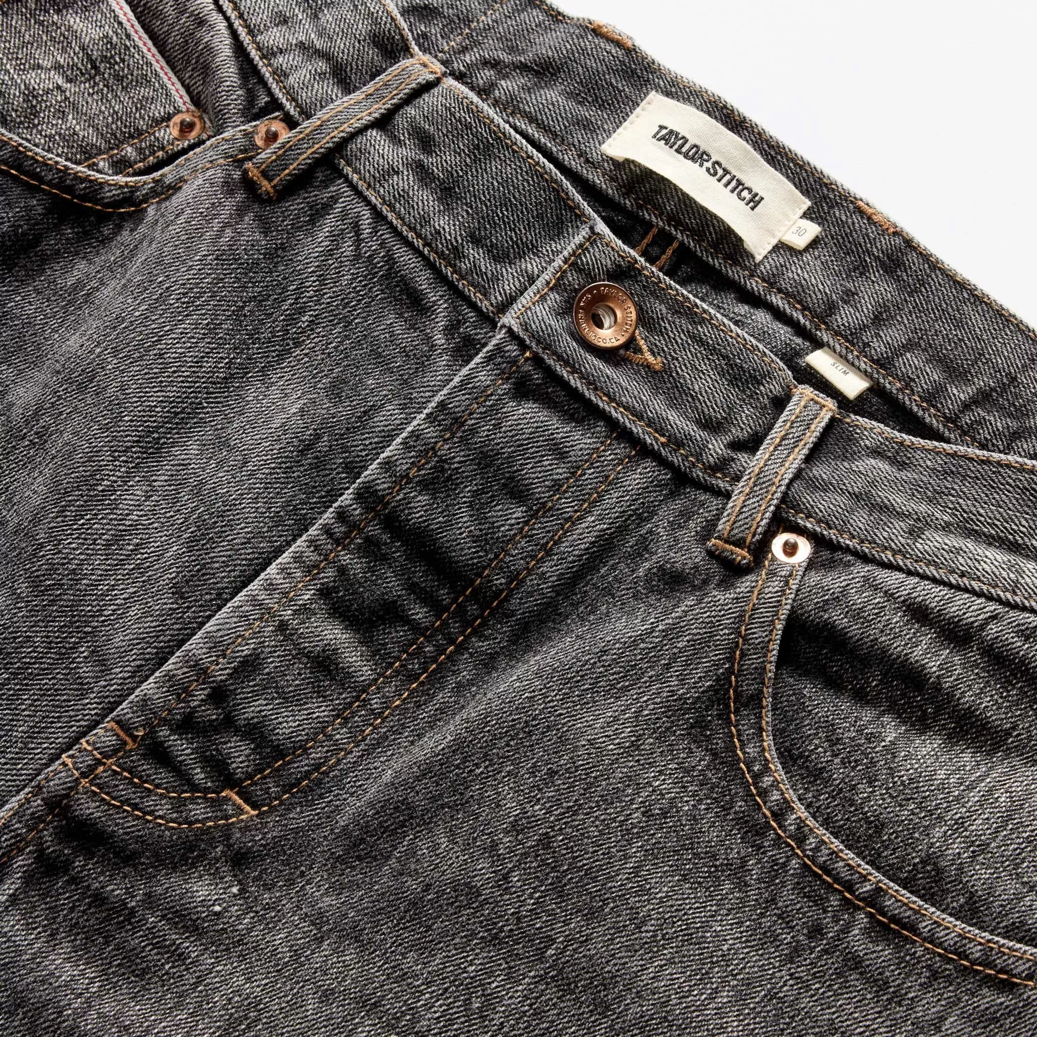 The Slim Jean in Black 1-Year Wash Selvage Denim