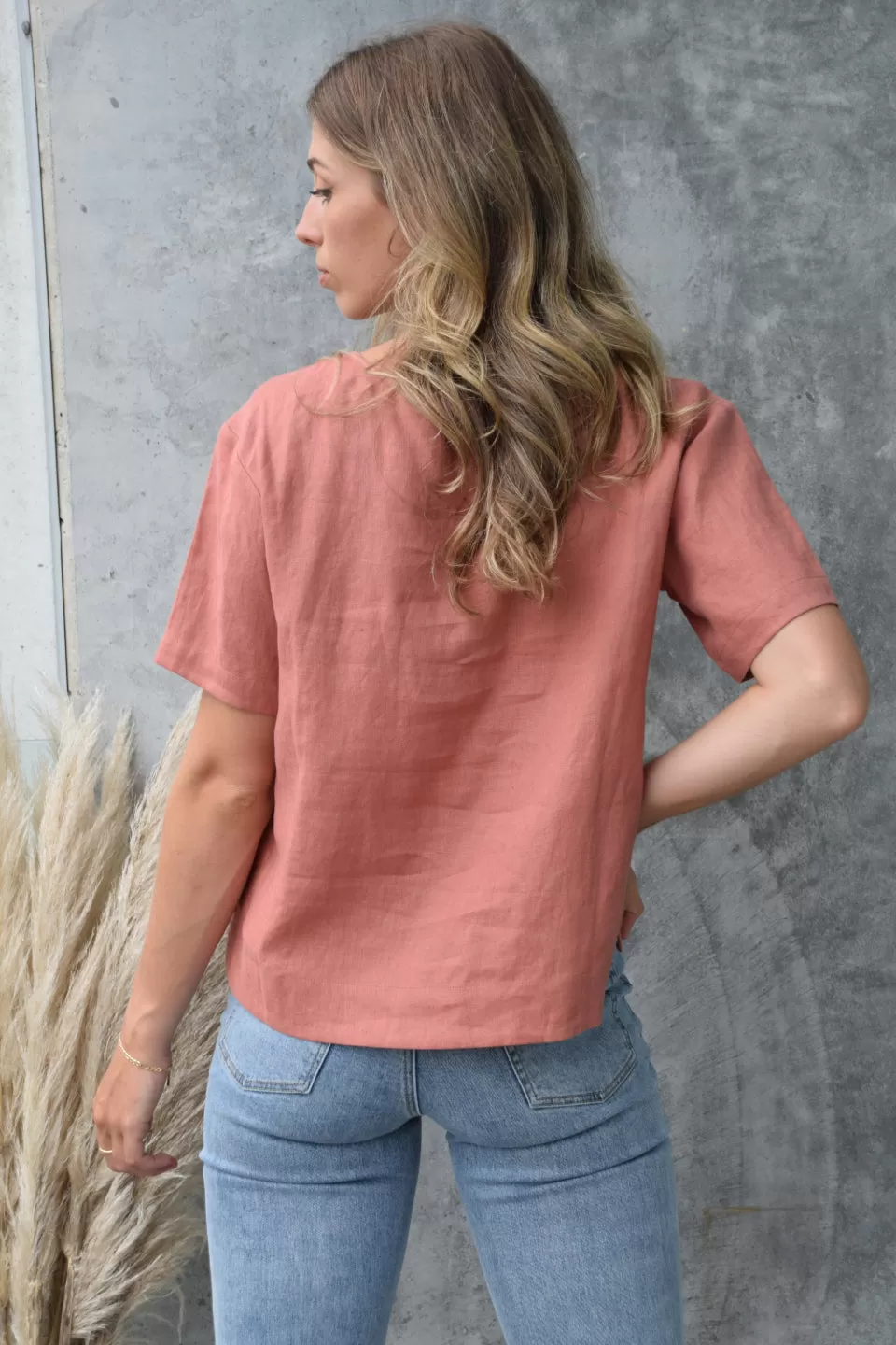 Trust SS Brick Boxy Linen Wide Neck Top