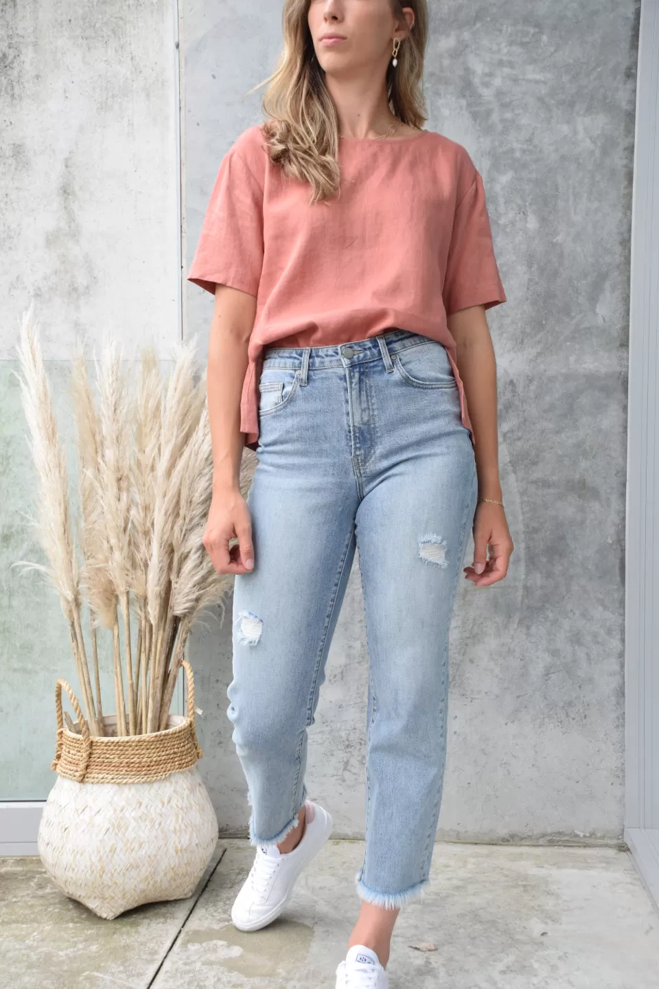 Trust SS Brick Boxy Linen Wide Neck Top