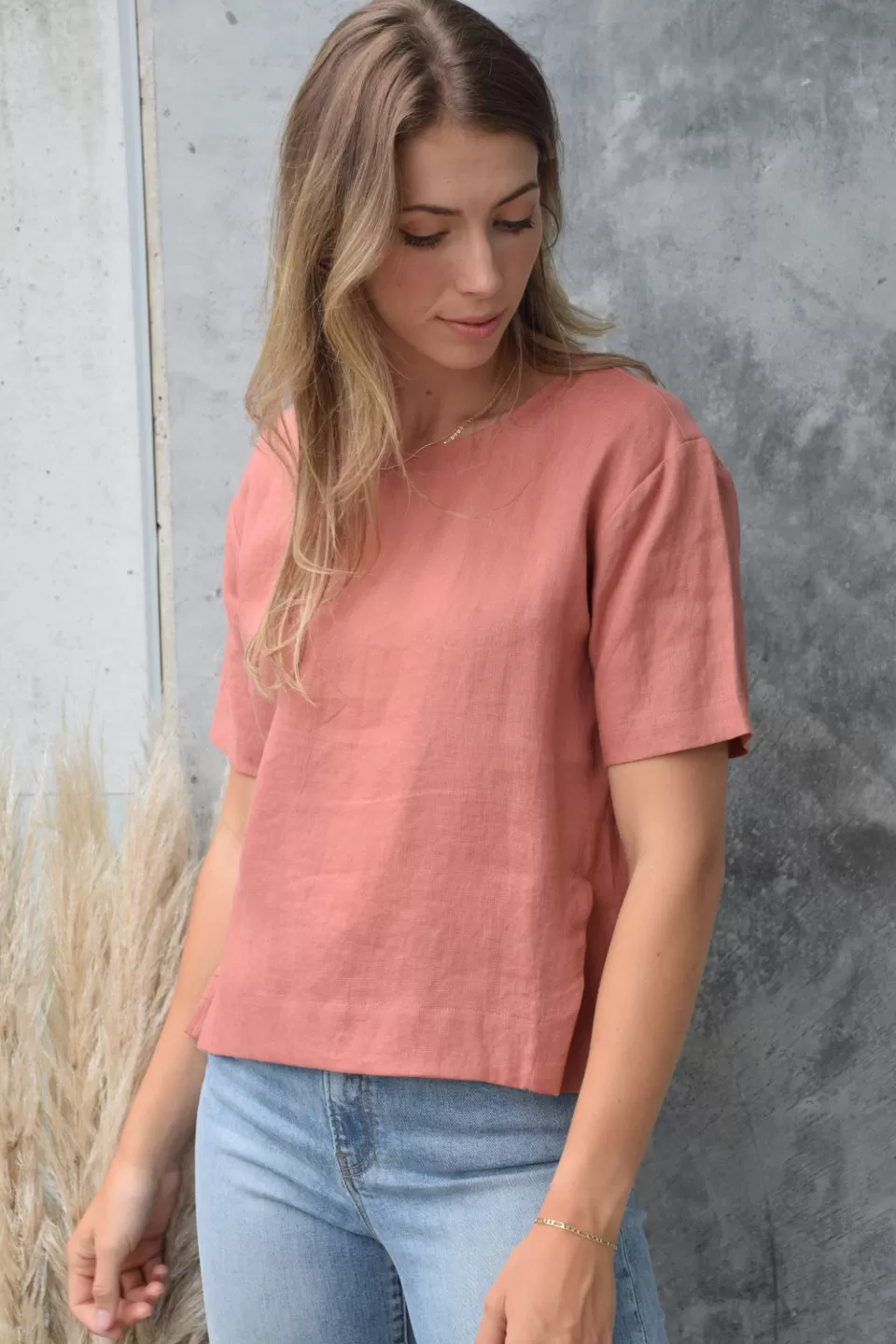 Trust SS Brick Boxy Linen Wide Neck Top