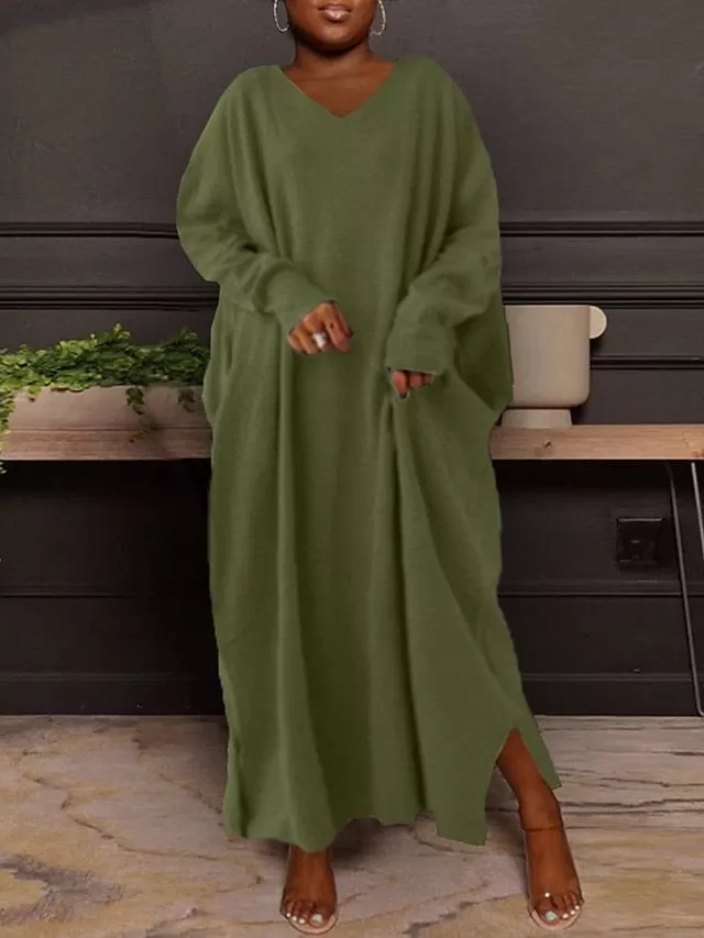 V-neck Long Sleeve Maxi Dress for Plus Size Women