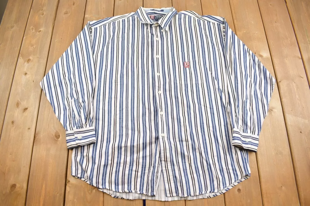 Vintage 1990s Ralph Lauren Chaps Embroidered Striped Button Up Shirt / 1990s Button Up / Vintage Flannel / Striped Button Up / Size Large /