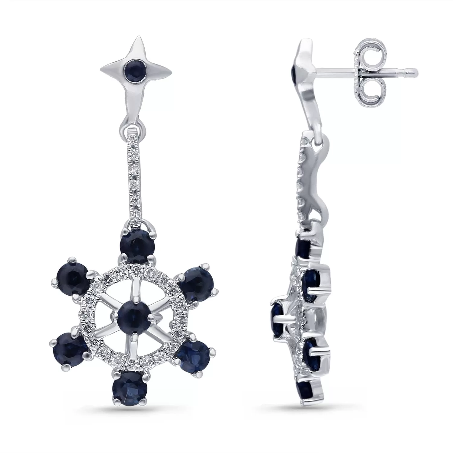 White Gold Sapphire & Diamond Captain Earrings