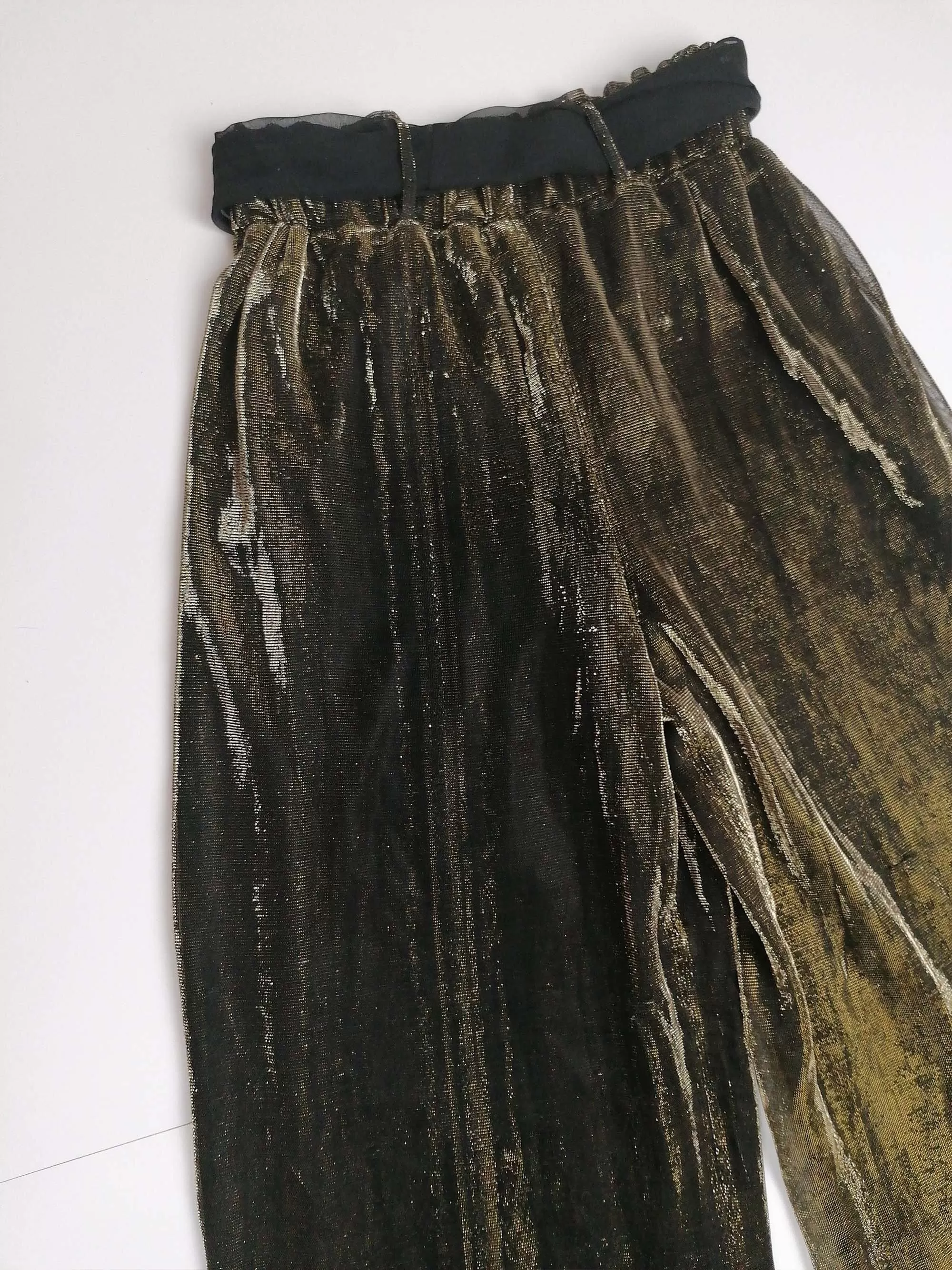 Wide Leg Black Gold Lurex Pants - size S-M