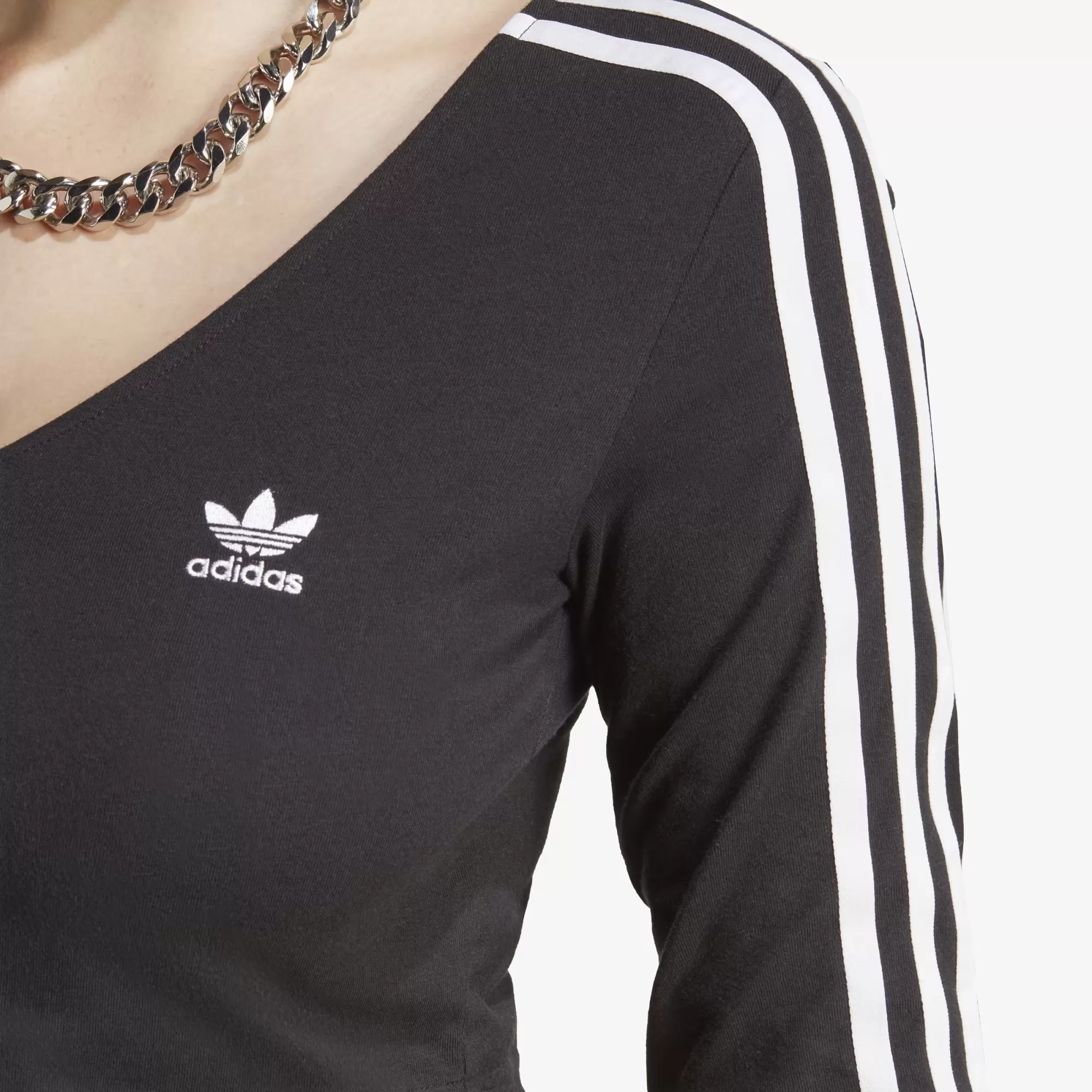 WMN'S ADICOLOR CLASSICS 3-STRIPES BUTTON LONG SLEEVE TEE 'BLACK'