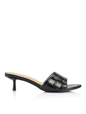 Xavier Heel Mules - Black Croc Embossed Leather