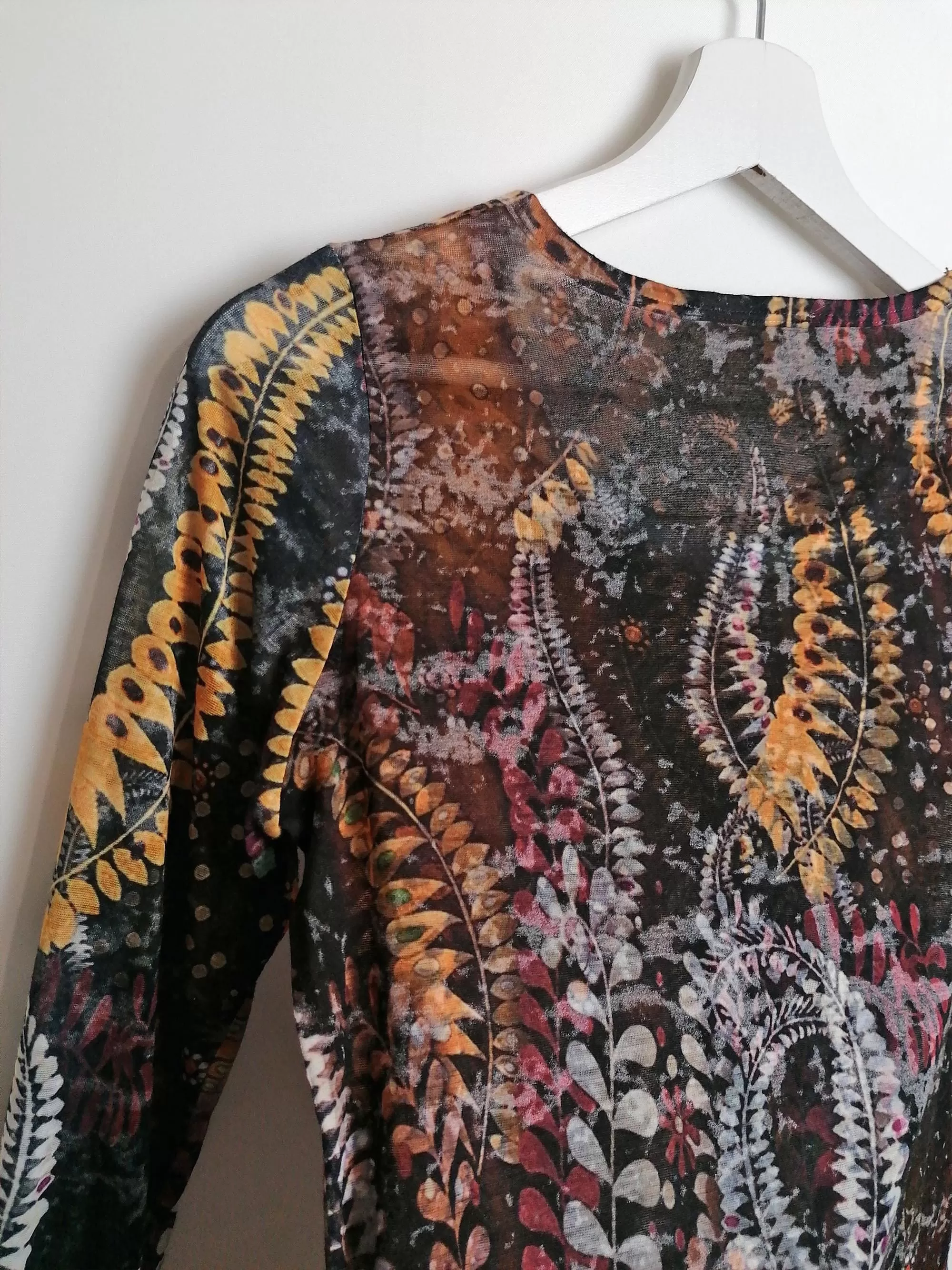 Y2K Stretch Blouse Ferns Pattern - size S