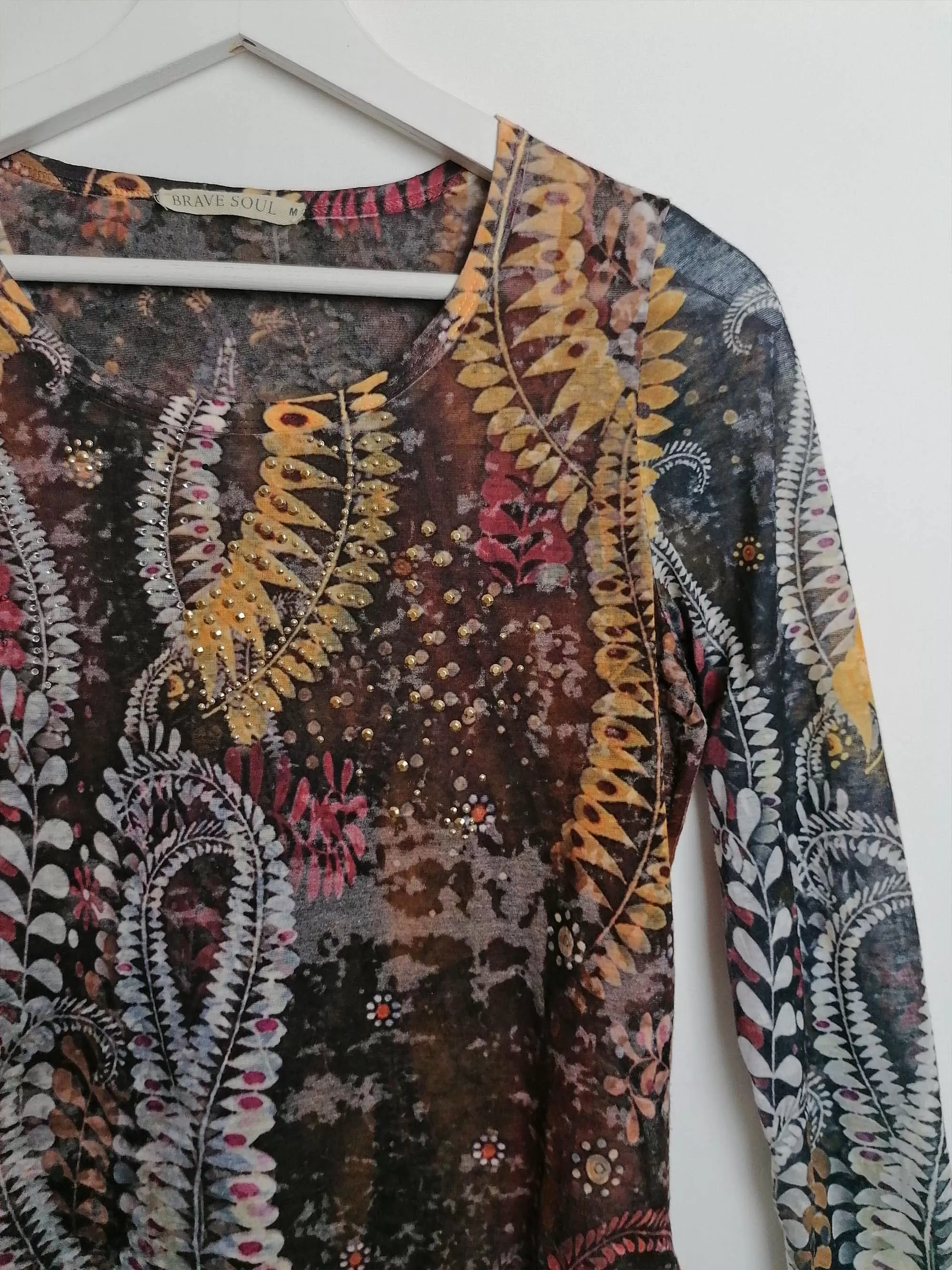 Y2K Stretch Blouse Ferns Pattern - size S