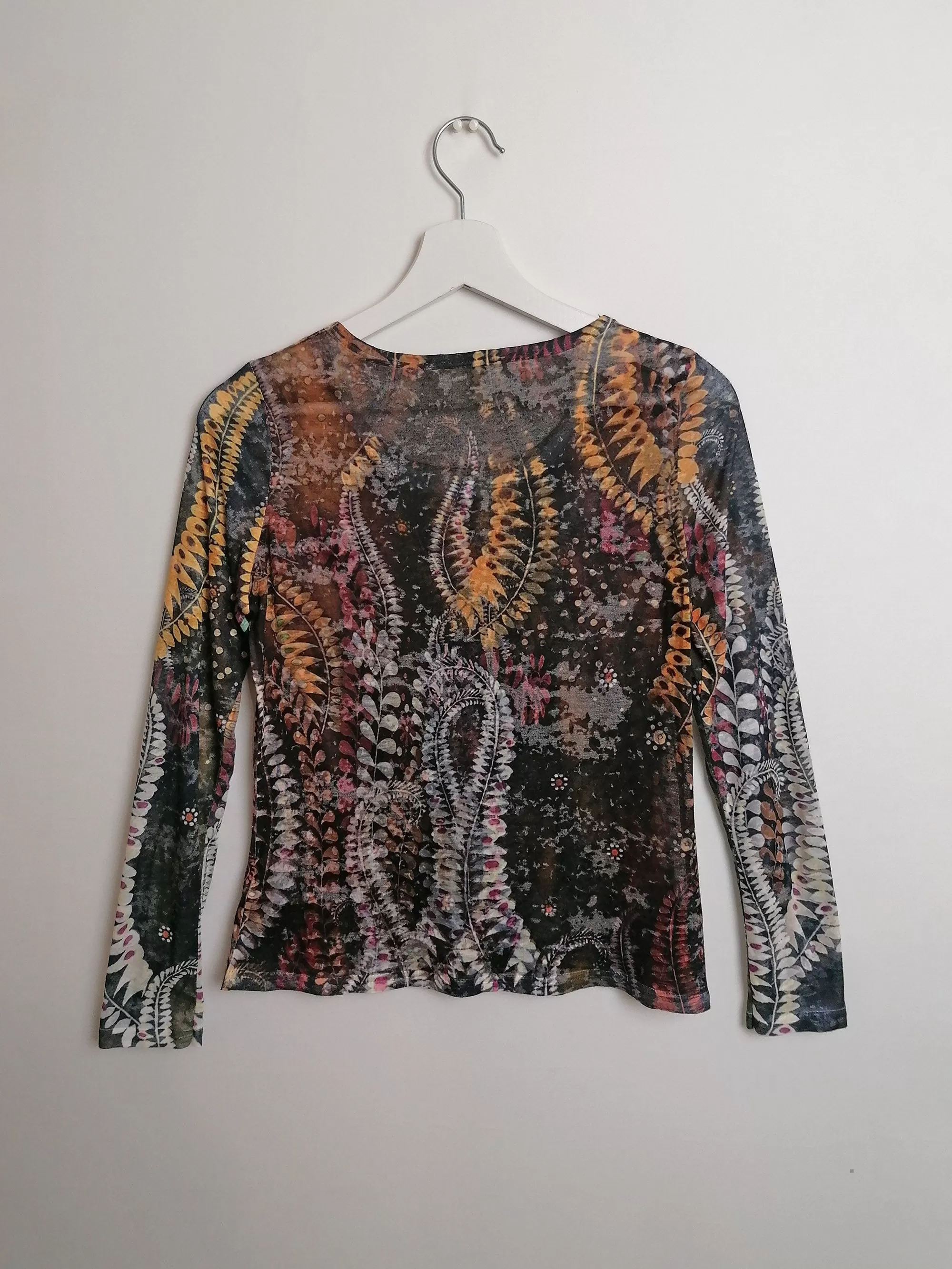 Y2K Stretch Blouse Ferns Pattern - size S