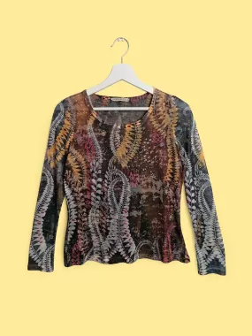 Y2K Stretch Blouse Ferns Pattern - size S