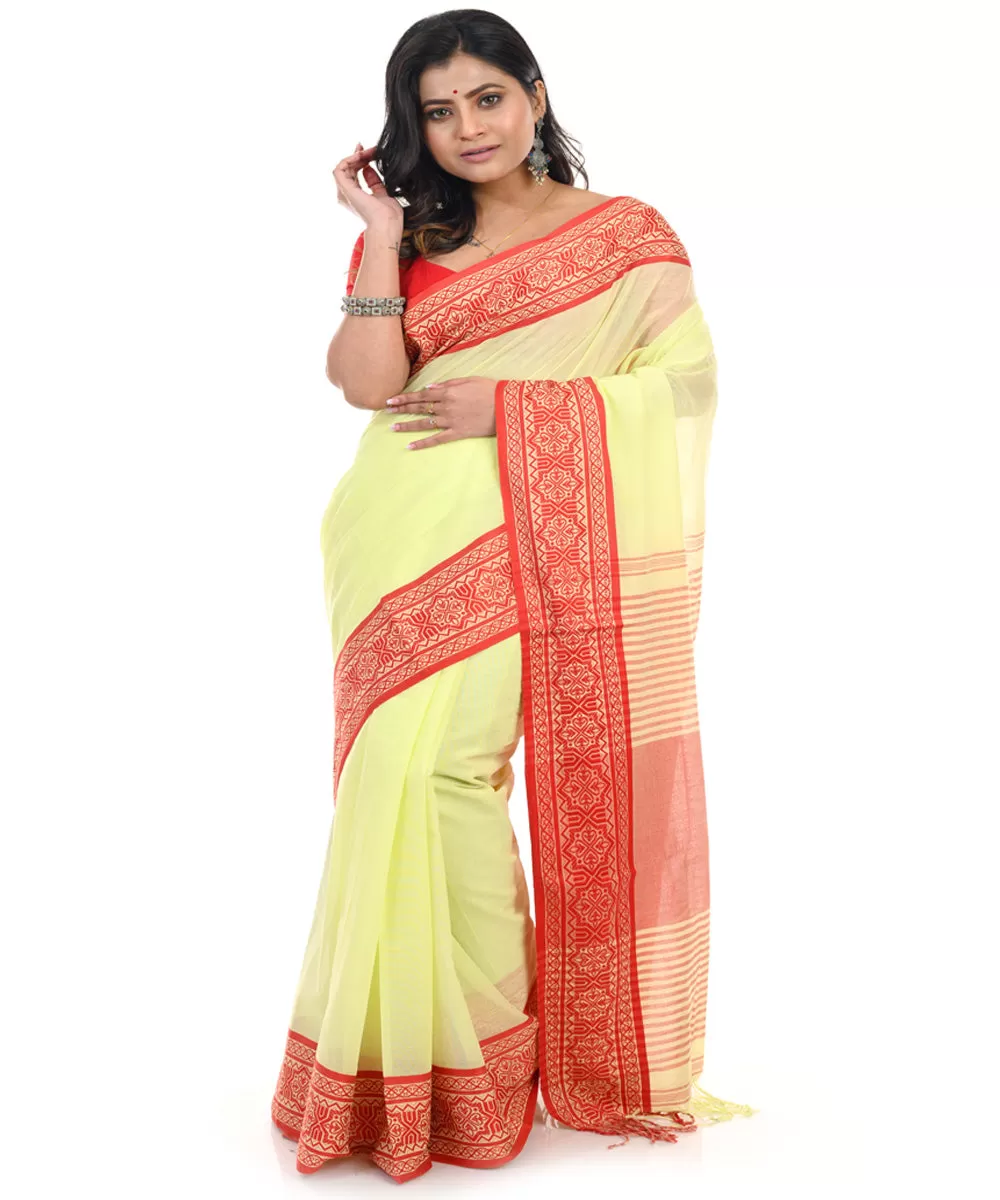 Yellow cotton handwoven shantipuri saree