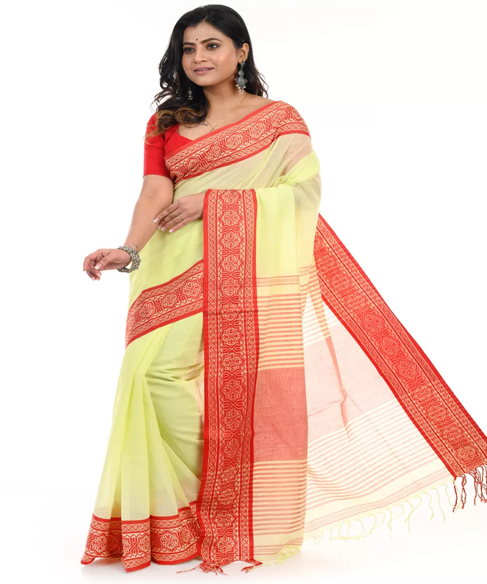 Yellow cotton handwoven shantipuri saree