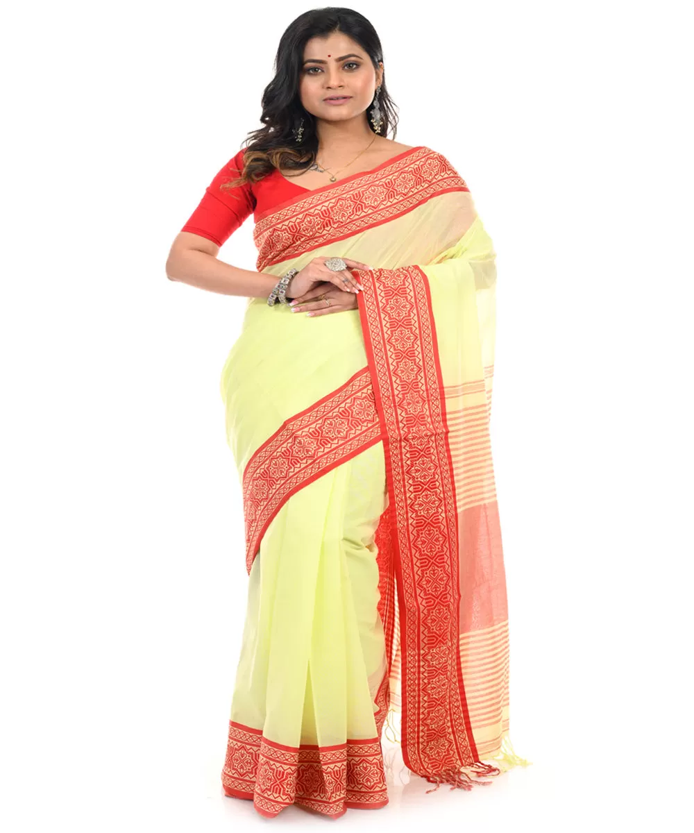 Yellow cotton handwoven shantipuri saree