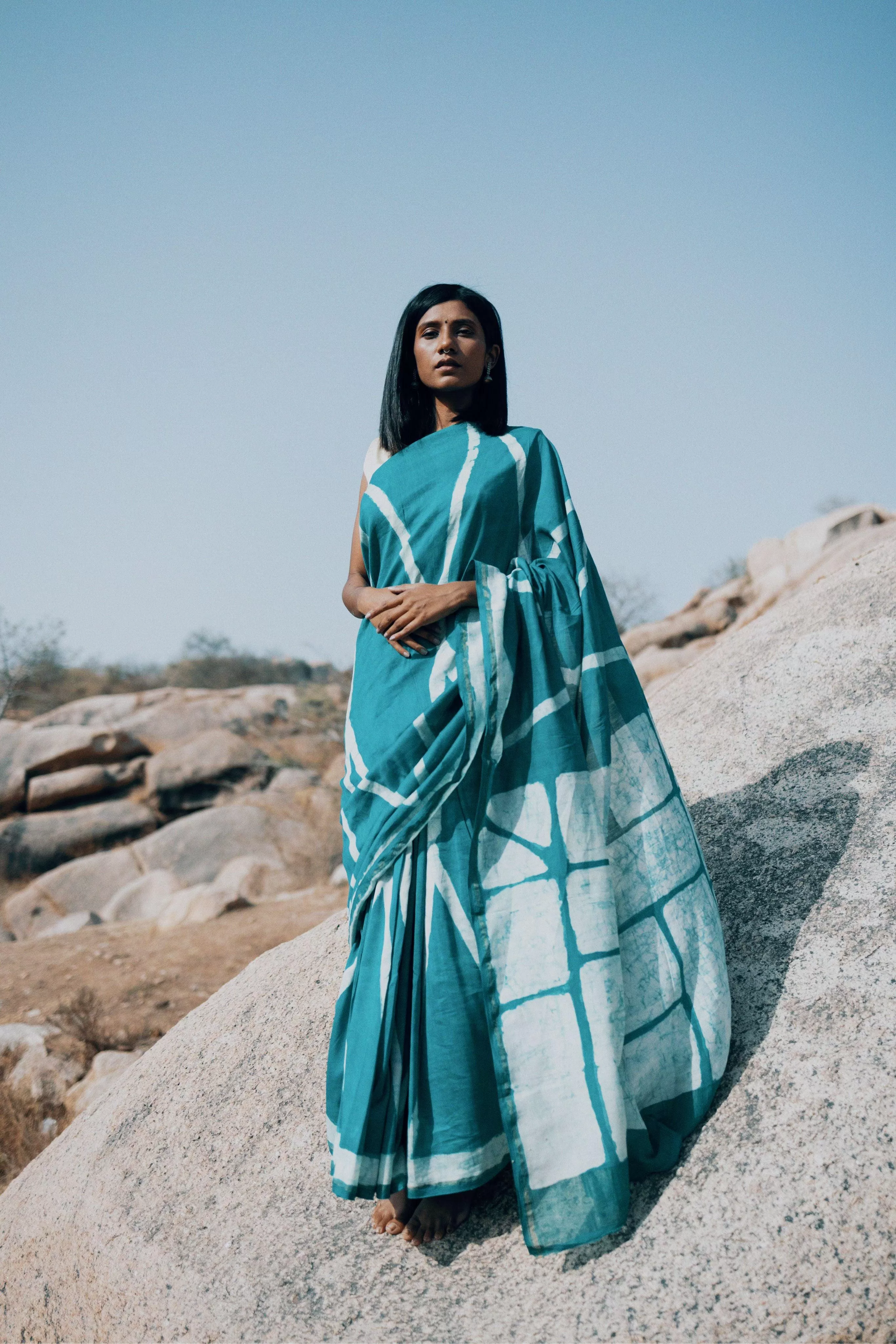 Zahra Bagru Batik dyed Light Blue Silk cotton Saree